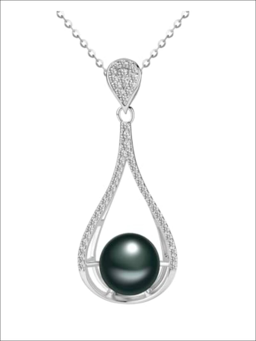 Natural Tahitian Pearl Necklace, 925 Sterling Silver 18K White Gold Plated Fine